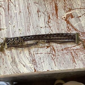 Brown Braided Leather Bracelet with Gold Charms